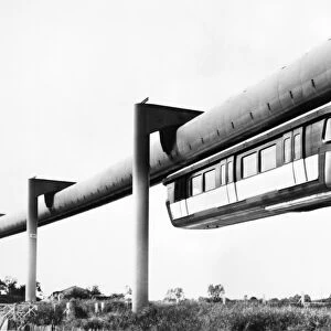 FRANCE: MONORAIL, 1950s. Test track of the SAFEGE high-speed monorail at Chateauneuf-sur-Loire, France, 1950s