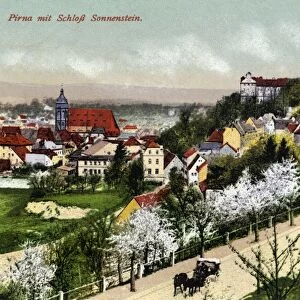 GERMANY: PIRNA, c1920. View of Pirna including Sonnenstein Castle. Photograph, c1920