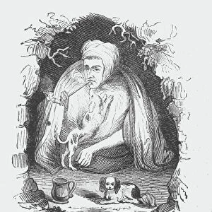 GYPSY QUEEN, 18th CENTURY. Margaret Finch, queen of the Norwood gypsies, who was particularly known for her knowledge of futurity, is seen in her characteristic squat, with her chin resting on her knees; she died in 1740 at the reputed age of 109 years. Line engraving, 19th century