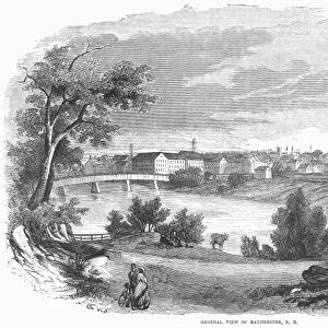 MANCHESTER, 1853. General view of Manchester, New Hampshire. Wood engraving, 1853