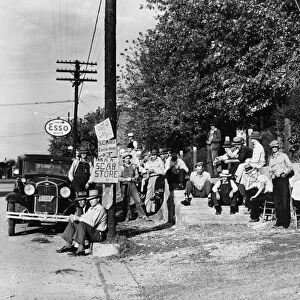 MINER STRIKE, 1939. Striking copper miners picket a company store in Ducktown, Tennessee