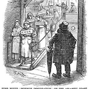 NAST: MORMON CARTOON, 1882. Pure White Mormon Immigration on the Atlantic Coast