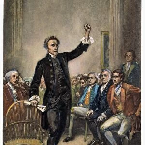 PATRICK HENRY (1736-1799). American revolutionary hero and orator. Henry speaking to the First Continental Congress in 1774. After a painting by Jean Leon Gerome Ferris, 1895