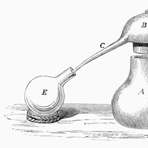 The Pelican distillation device used by Medieval alchemists. French line engraving, 19th century