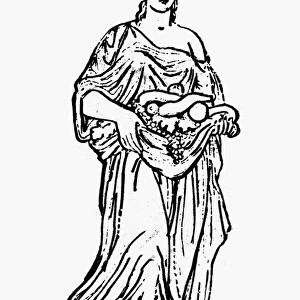 POMONA. Ancient Roman goddess of fruit. Line engraving