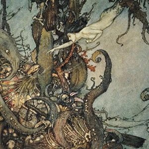 They saw the shining potion glistening in her hand. Drawing, 1911, by Edmund Dulac for the fairy tale by Hans Christian Andersen