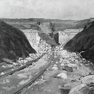 SECOND BOER WAR, 1900. Tunnel at Laings Nek in Drakensberg, South Africa, blown