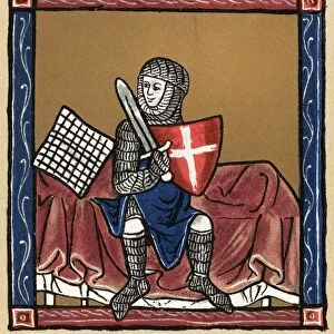 SIR GAWAIN ON THE MAGIC BED. Miniature from a 13th century manuscript of the Arthurian