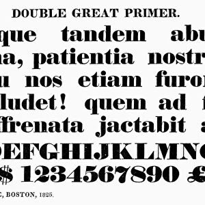 TYPOGRAPHY, 1825. Double great primer, a typeface from the catalog of Baker & Greele