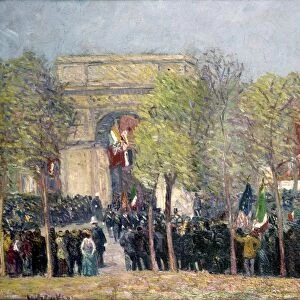 WASHINGTON SQUARE, 1918. Italian-American celebration in Washington Square Park, New York City. Oil painting by William J. Glackens, 1918