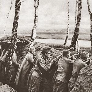 WWI: AUSTRIAN TRENCH. An Austrian trench in a flooded field in Russia during World War I