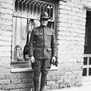 WWI: SOLDIER, c1917. Ben Erickson outside of his home at the Faraway Ranch in Willcox, Arizona