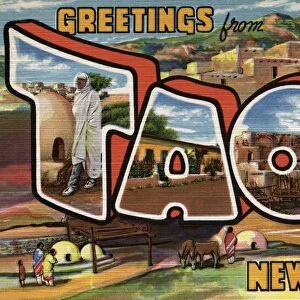 Greetings from Taos, New Mexico Postcard. ca. 1937, Greetings from Taos, New Mexico Postcard