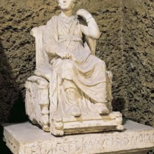 Italy, Umbria Region, Near Perugia, Hypogeum of Volumni, Etruscan tomb of Arunte Volumnios family with urn depicting seated woman