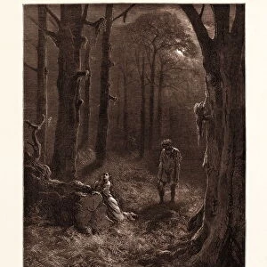 THE LOVERS IN THE MOON-LIT FOREST, BY GUSTAVE DORE. Dore, 1832 - 1883, French. Engraving