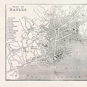 MAP OF NAPLES, ITALY, 1860 engraving