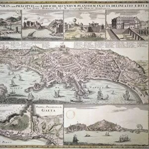 Map of Naples and its Main Buildings, Map of Gaeta, by Christoph Homann, copperplate, printed in Nuremberg, 1727