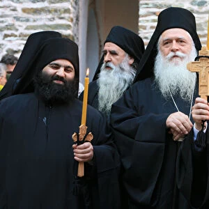Monks at Koutloumoussiou monastery on Mount Athos