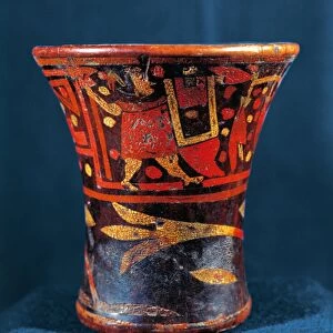 Painted wood kero vase from the Island of the Sun, Bolivia, Inca civilization
