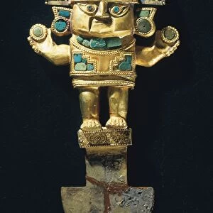 Pre-Columbian civilization, Chimu civilization, Tumi or sacrificial ceremonial knife in gold portraying Naymlap