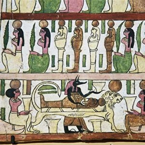 Scene of embalmment on mummy of Crates, from Dayr al-Madinah