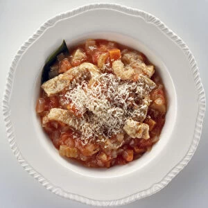 Trippa alla Fiorentina, tripe with tomato sauce, topped with parmesan, typical dish of Florence, Italy