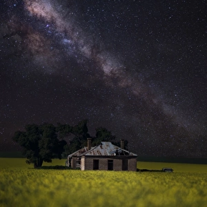 Canola crop farm house shed milky way stars night