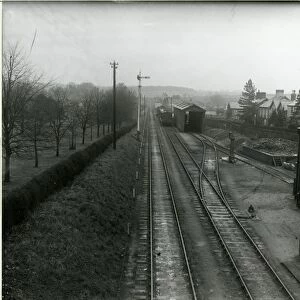 View east from South Road at Saffron Walden station. Left running line. Branch train