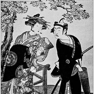 Antique Japanese Illustration: Actors performing by Katsugawa Shunsho