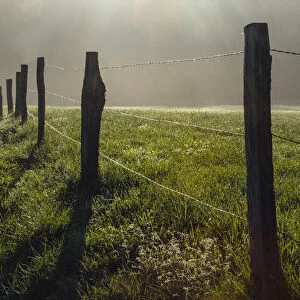 Fence in Cades Cove at sunrise, Great Smoky Mountains National Park, Tennessee, USA