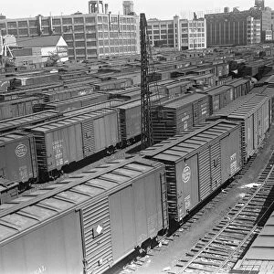 Freight trains on railroad station