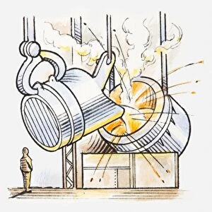 Illustration of molten metal being poured into furnace