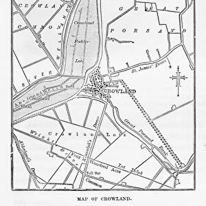 Map of Crowland, England Victorian Engraving, Circa 1840