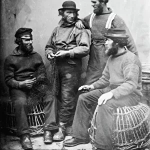 Four fishermen, Polperro, Cornwall. Probably 1860s-1870s