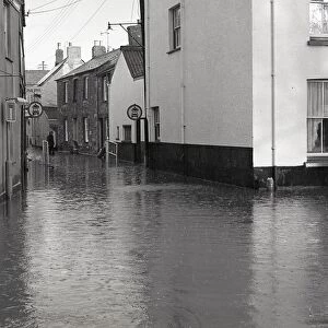 Flooding, Parade Square, Lostwithiel, Cornwall. 28th December 1979