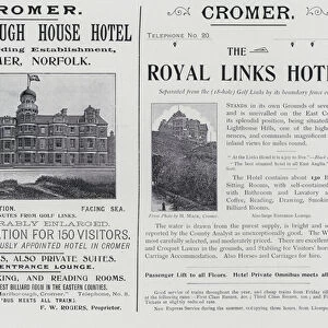 Advertisement, Cromer, Marlborough House Hotel, The Royal Links Hotel (b / w photo)