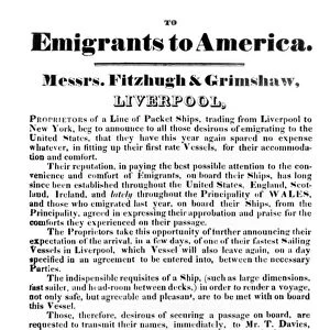 Advertisment for Packet Ships to America, 1839 (printed paper)