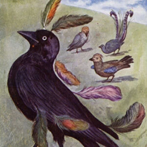 Aesops Fables: The vain Jackdaw (colour litho)