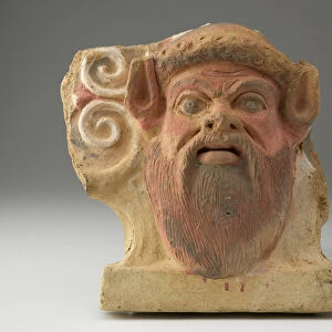 Antefix in the Shape of a Satyrs Head, mid 5th century (terracotta with pigment)
