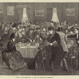 Arrival of the Express Train at York, "Ten Minutes for Refreshment"(engraving)