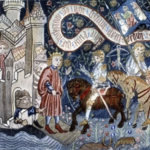Arrival of Joan of Arc at Chinon Castle 6 March 1428. Tapestry of the 15th century