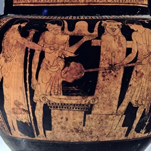 Attic red-figure krater, detail, decorated with a scene of Vulcans forge