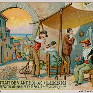 A Barber on the street in Malaga (chromolitho)