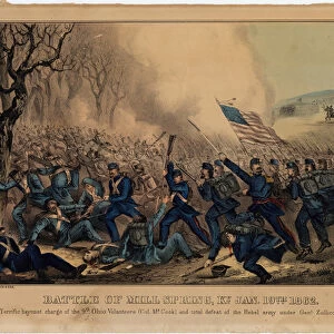 Battle of Mill Spring, Ky. Jan 19th 1862, pub. by Currier & Ives, c. 1862 (colour litho)