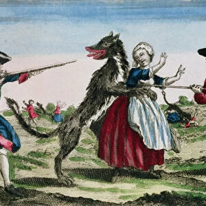 The Beast of Gevaudan, published by Basset, 1764 (colour engraving)