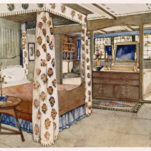 A bedroom for a country house in the Arts and Crafts Style (colour litho)