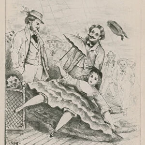 On board the Great Eastern; walking on the deck (engraving)