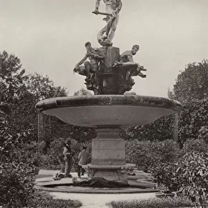 The Boboli Gardens, Florence, Gian Bolognas Fountain on the Isolotto (b / w photo)