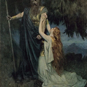 Brunnhilde knelt at his feet (colour litho)
