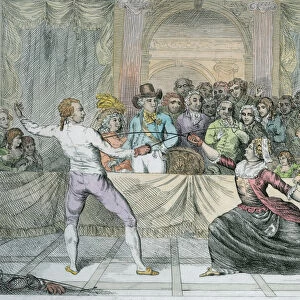 The Chevalier d Eon, dressed as a woman, in a fencing match (engraving